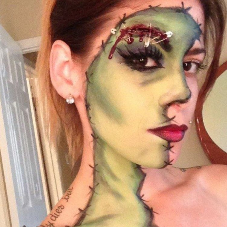 Идеи для жуткого макияжа на Хэллоуин-зомби-девушка